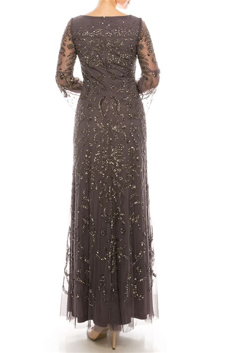 Adrianna Papell Moonscape Beaded Long Sleeve Gown