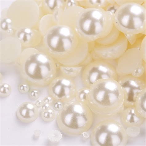 TPSMOC Non Hotfix Pearl ABS Imitation White Ivory Flatback Half Round