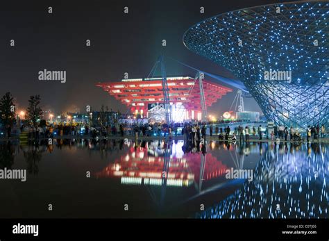 Night View Of Shanghai 2010 World Expo With Chinese Pavilion And Expo