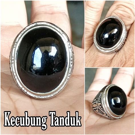 Jual NATURAL KECUBUNG TANDUK CINCIN BATU AKIK HITAM PEKAT Shopee