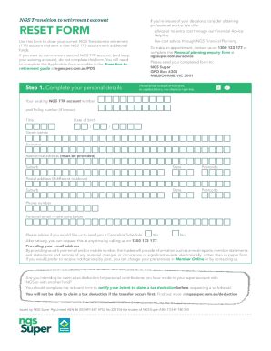 Fillable Online Reset Form Transition To Retirement Ngs Super Fax