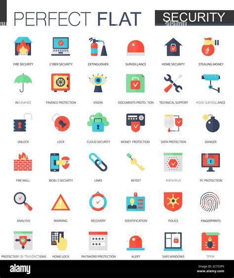 Vector Set Of Flat Security And Safety Icons Isolated Stock Vector