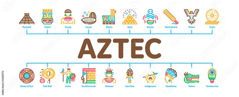 Aztec Civilization Minimal Infographic Web Banner Vector Aztec Antique