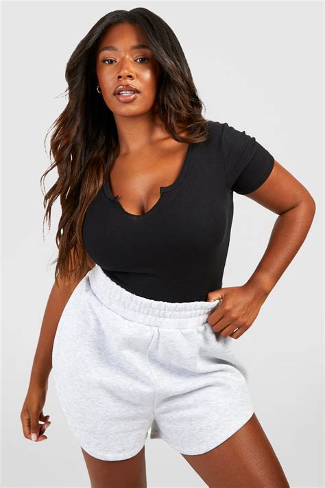 Black Plus Notch Short Sleeve Bodysuit Boohoo Uk