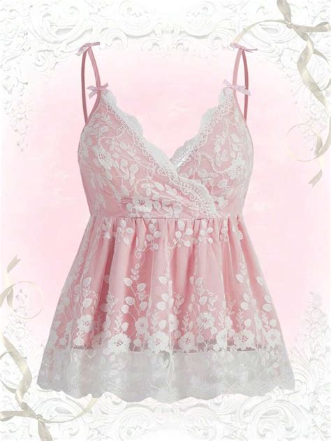 Romwe Kawaii Floral Embroidery Contrast Lace Cami Top Shein Uk