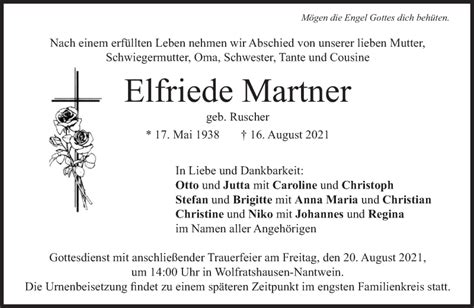 Traueranzeigen Von Elfriede Martner Sz Gedenken De