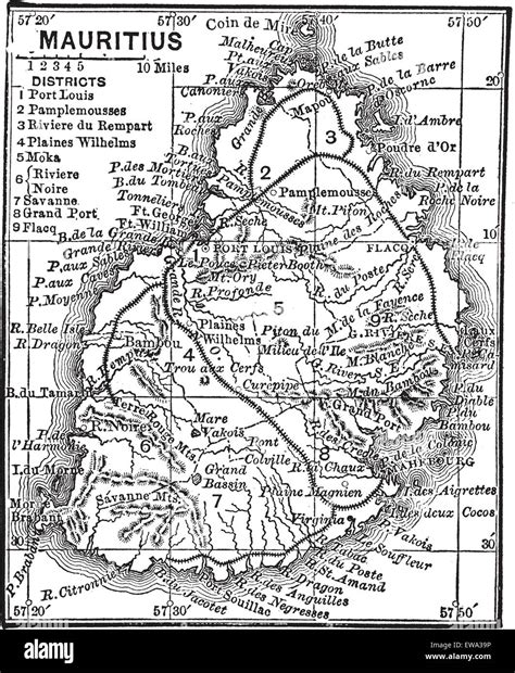 Map Of Mauritius During The S Vintage Engraving Old Engraved