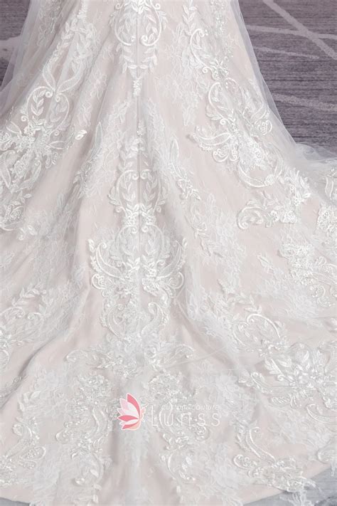 Elegant Pink Nude Mermaid Long Sleeve Wedding Dress Lunss
