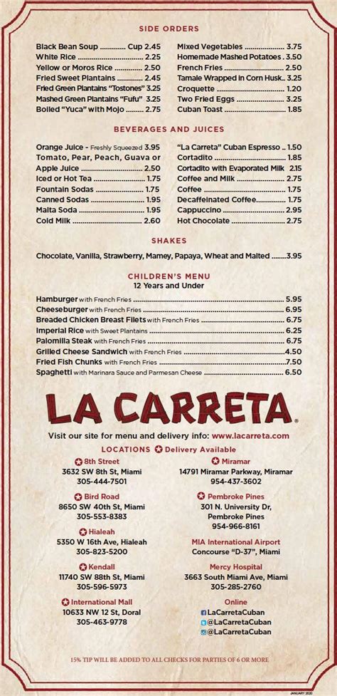 Online Menu Of La Carreta Restaurant Pembroke Pines Florida