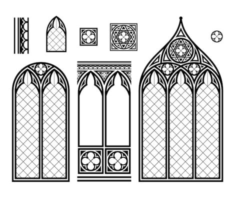 Premium Vector Medieval Gothic Stained Glass Cathedral Window Set