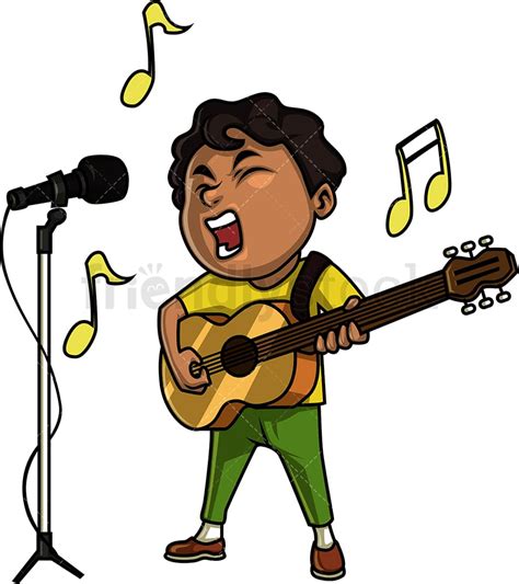 Black Boy Guitarist Singing Cartoon Clipart Vector Friendlystock