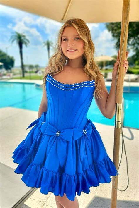 Strapless Hot Pink Bow A-line Short Dress – PollyBoutique