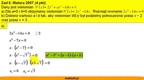 Matura Z Matematyki 2007 Zad 6a Wielomian Matfiz24 Pl YouTube