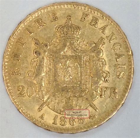 1868 A France 20 Francs Emperor Napoleon Iii 900 Fine Gold Coin