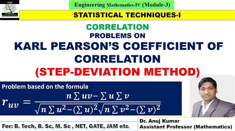 Karl Pearson Coefficient Of Correlation Step Deviation Method