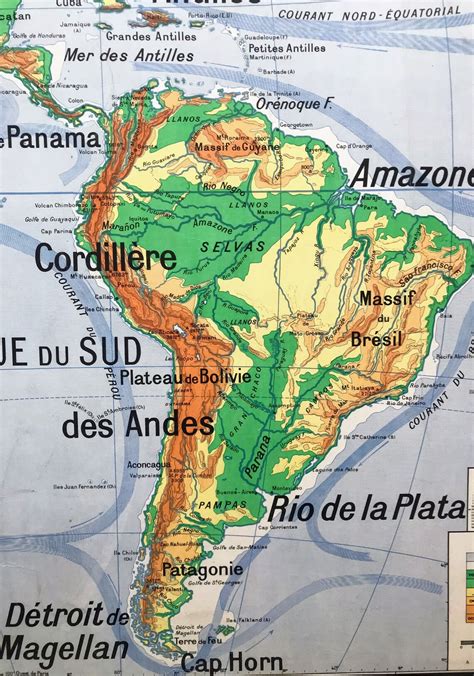 Continente Americano F Sico Mapa De La Vieja Escuela Etsy Espa A