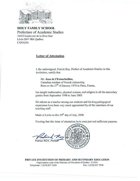 Attestation Letter To School Certify Letter