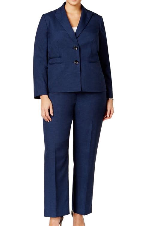 Le Suit New Navy Blue Womens Size 18w Plus Two Button Pant Suit