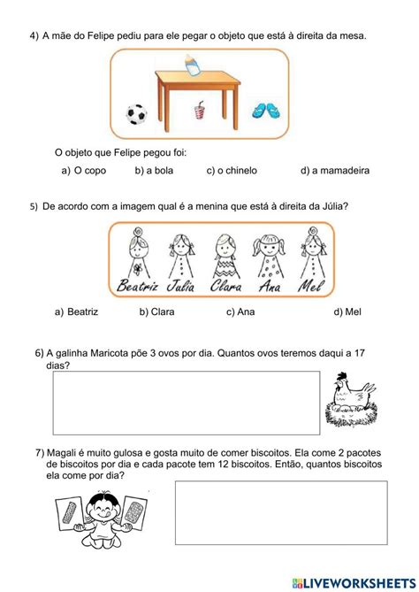 Lateralidade Direita E Esquerda - Matemática - adição, subtração, multiplicação e lateralidade worksheet ...