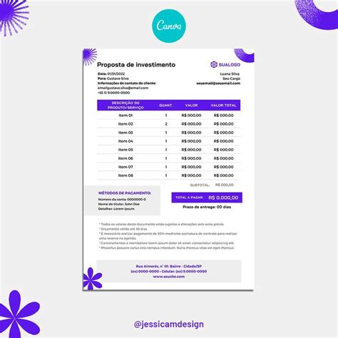 Modelo De Invoice Tabela De Pre Os Edit Vel Em Canva Kit Digital