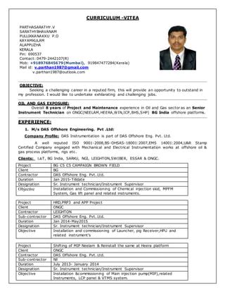 1 CV For Sr Instrument Technician In 8 Years Exp PDF