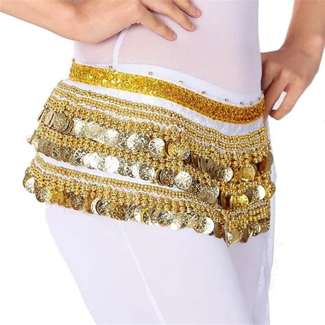 Professional Gold Silver Coins Egypt Belly Dance Mini Skirt Scarf Wrap