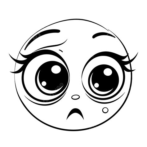 Cartoon Cute Girl Sad Face Vector Illustration Black And White Outline Sketch Drawing, Sad Eyes ...