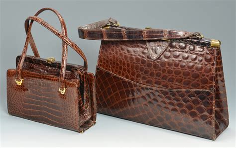 Lot 3088237 3 Vintage Crocodile Alligator Handbags Plus Other Case