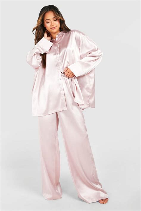 Oversized Blush Satin Pyjama Set Boohoo Uk