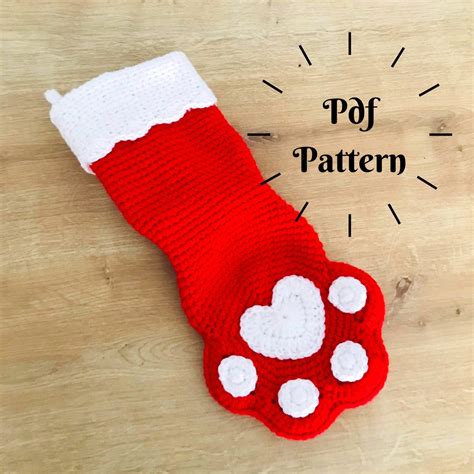 Crochet Paw Christmas Stocking Pattern, Crochet for Pets, Paw Print Socks, Christmas Gift ...