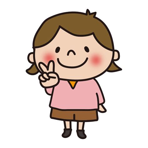 ピースをする子供（女の子1）の無料 フリー イラスト かわいい手描きの無料素材「てがきっず」保育園・小学校・介護施設にぴったりのフリー素材イラスト