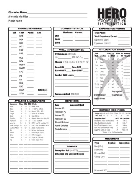 Hero System Sixth Edition Character Sheet Download Printable Pdf Templateroller