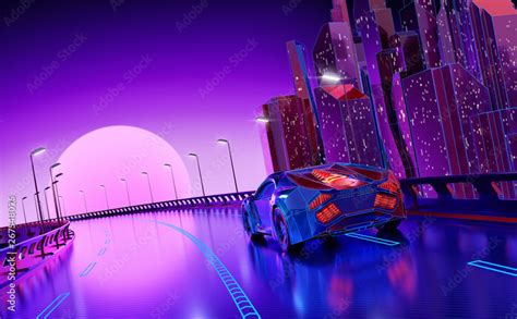 Futuristic Night City Background. 3D illustration Stock Illustration | Adobe Stock