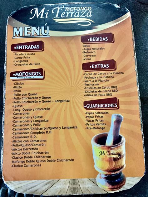 Carta Del Restaurante Mofongo Mi Terraza Moca