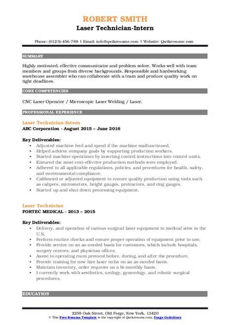 Laser Technician Resume Samples Qwikresume