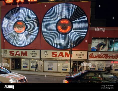 Historic "Sam the Record Man" neon display at night on Yonge Street in Toronto,Ontario,Canada ...