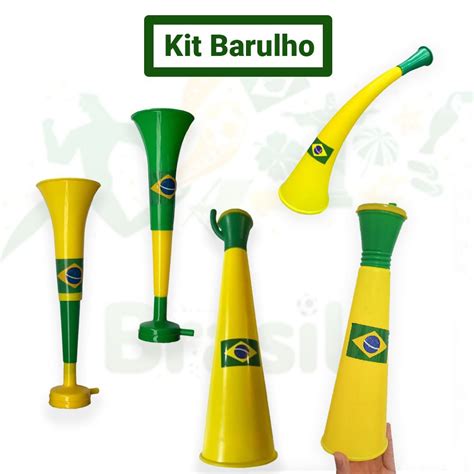 Kit Copa Do Mundo Barulho Corneta Buzina Vuvuzela C 5 Peças Feira