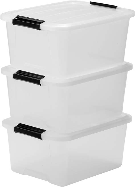 Iris Ohyama Set Of Storage Boxes L With Clips Stackable For