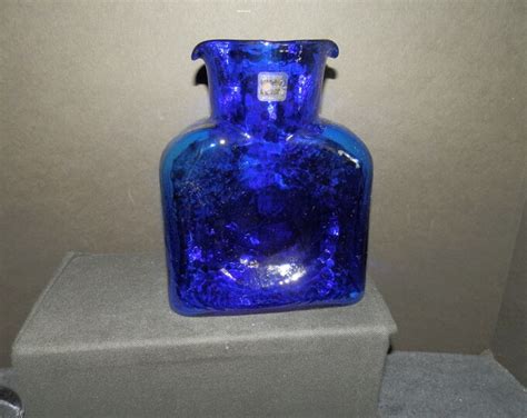 Blenko Cobalt Blue Water Bottle Original Tag Etsy