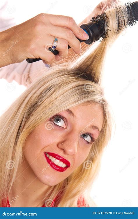 Blonde Girl At The Hairdresser Stock Photo Image Of Style Beauty