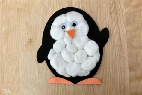 Cotton Ball Penguin Craft [Free Penguin Printable] | Mombrite