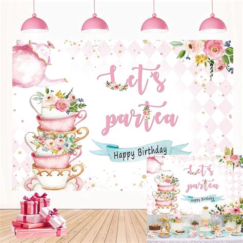 Amazon Let S Partea Backdrop Spring Pink Floral Tea Party Happy