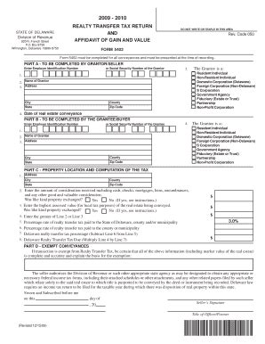 Fillable Online Revenue Delaware Realty Transfer Tax Return Form