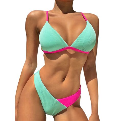 Idall Bikini Sets Bathing Suit Womens High Cut Bikini Sets Halter Swimsuit Deep V Neck Sexy Two