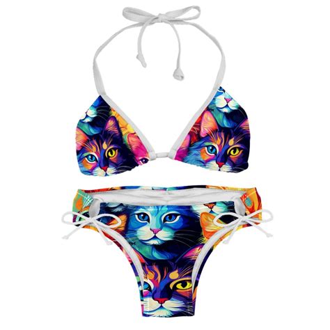 Cat Women S Detachable Sponge Adjustable Strap Bikini Set Pack For Beach And Pool Parties