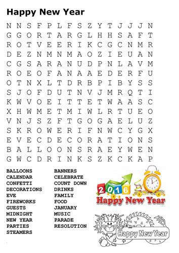 Happy New Year 2016 Word Search and Color by sfy773 | Teaching Resources