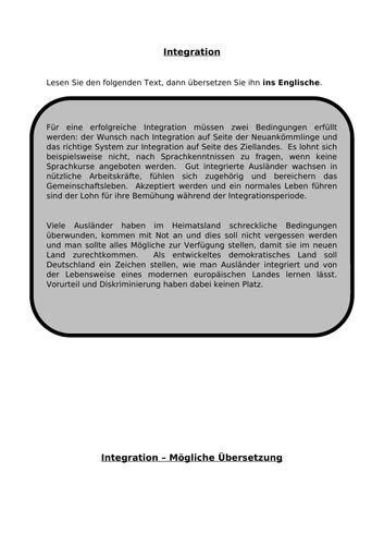 Integration Aqa A Level German Translation Practice Teaching Resources