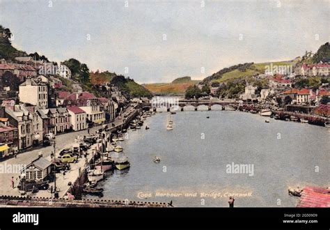 Vintage Postcard Entitled Looe Harbour And Bridge” Cornwall England