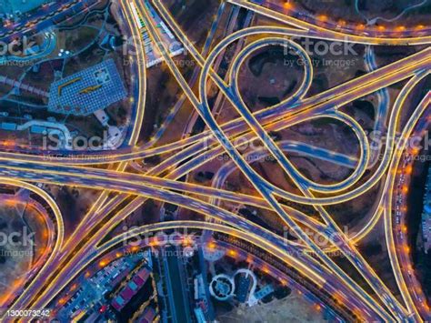 Aerial View Of City Overpass At Night Stock Photo Download Image Now