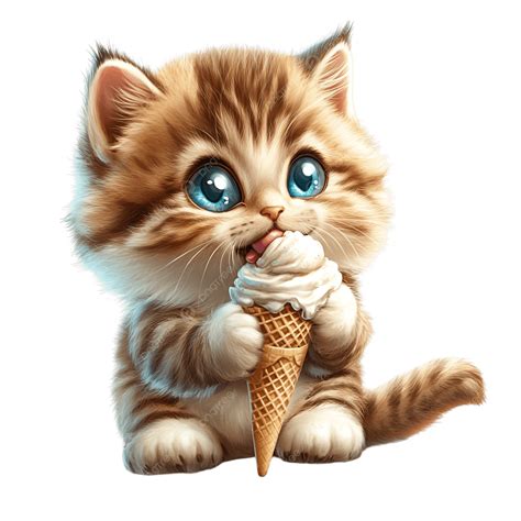 Adorable Kitten Eating Ice Cream Cone, Kitten With Ice Cream, Cute Cat
